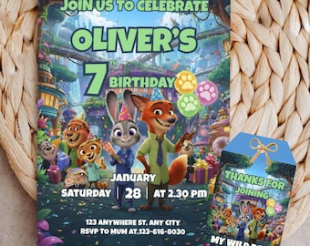 Zootopia Birthday Invitation, Editable Canva Zootropolis Invite, Zoo Animal Theme Birthday Party