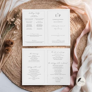 Modello elegante per programma di matrimonio cattolico / Libretto minimalista per l'ordine del servizio / Programma per cerimonia di matrimonio in chiesa