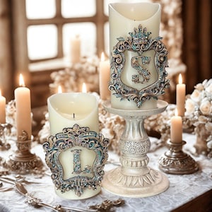 Personalized Monogram Candle Pins set of 2 - wedding unity candle decor - bride groom initials - bling candle accessories - keepsake gift