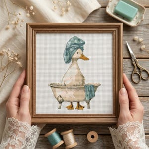 Modèle de point de croix d'oie - Broderie d'animaux de la ferme, décoration rustique pour salle de bain (PDF)