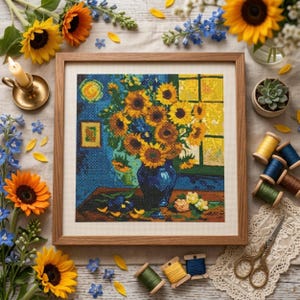 Van Gogh Korsstygnsmönster: Van Gogh Blommigt Rustikt Vildblommor Broderi, Cottagecore Natur Handarbete, Botaniskt Stygnmönster PDF