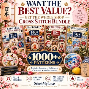 Best value - Whole Shop Cross Stitch Bundle, 1000+ patterns, lifetime access
