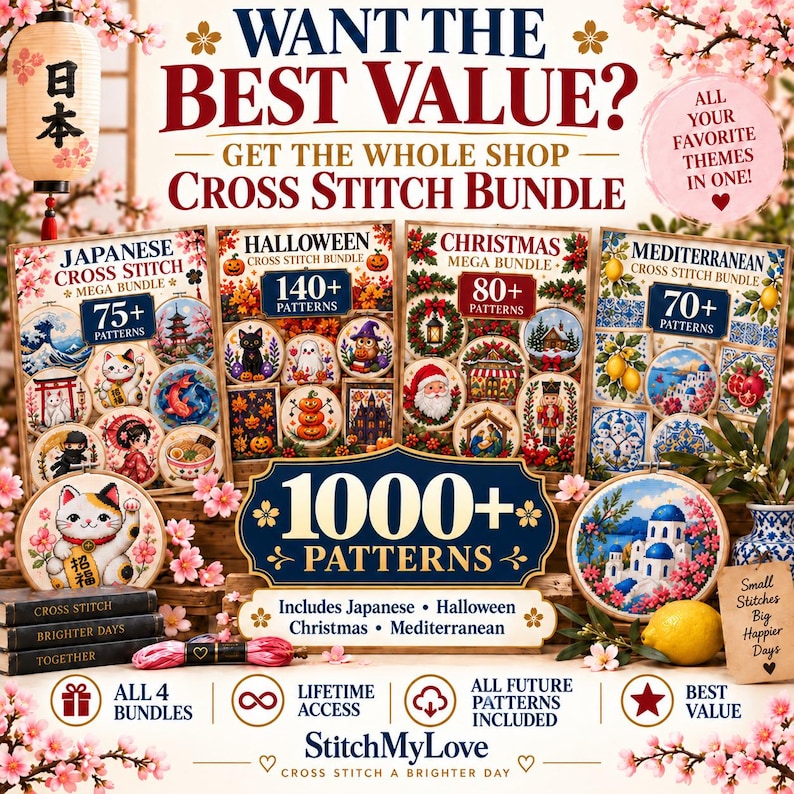 Best value - Whole Shop Cross Stitch Bundle, 1000+ patterns, lifetime access