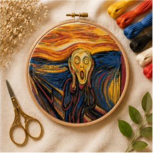 The Scream Cross Stitch Pattern: Munch Famous Painting, Modern Counted Cross Stitch, Beginner Friendly Chart Embroidery PDF