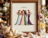 Four Sisters Cross Stitch Pattern Instant PDF Download - Watercolor Begginer Friendly