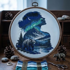 Bear Mountain Cross Stitch Pattern: Geometric Wilderness, Modern Geometric Needlework, Modern Counted Cross Stitch Embroidery PDF
