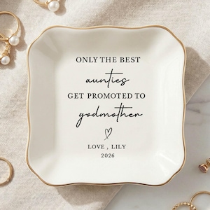 Godmother Gift, Personalized Godmother Proposal Ring Dish, Custom Jewelry Tray, Auntie Promoted to Godmother Keepsake