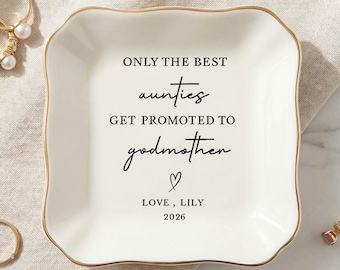 Godmother Gift, Personalized Godmother Proposal Ring Dish, Custom Jewelry Tray, Auntie Promoted to Godmother Keepsake