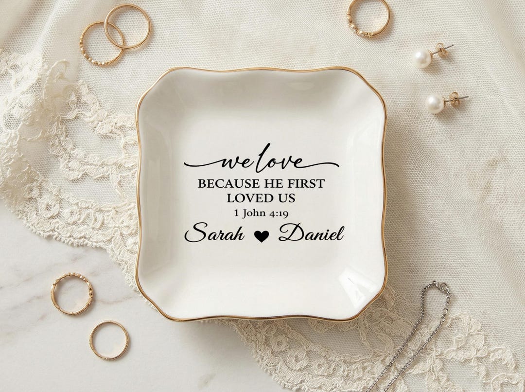 Personalized Engagement Ring Dish, Custom Ceramic Bible Jewelry Tray ...