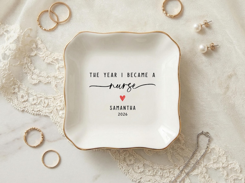 Nurse Ring Dish, Personalized New Nurse Gift, Nursing School Graduation Gift, Keepsake Trinket Dish, Registered Nurse Gift image 2
