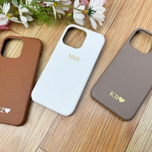 Personalised Vegan Pebble Leather Phone Cases, Custom Initial iPhone Case, iPhone 16, 15 Pro, 14 Pro Max Case, Monogram Initial 15 Case