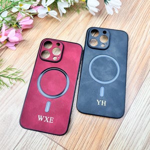 Monogram Vegan Leather iPhone Case, Personalized Initials, Magnetic Closure