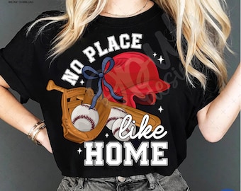 No Place Like Home Baseball Bow png Coquette bow png Hand drawn Baseball png Digital Download Sublimation Red Baseball Png