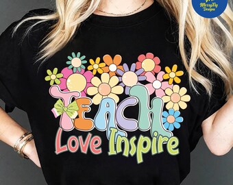 Teach Love Inspire Png, Boho Floral Teacher Png, Teacher Png, Retro Teacher Png, Teacher Gift Png, Teacher Sublimation, Back to School