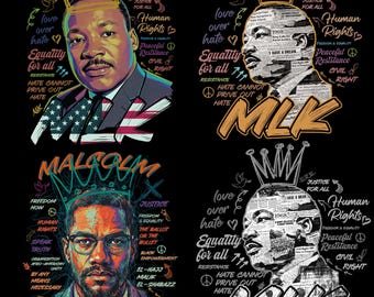 Pacchetto di immagini PNG di MLK e Malcolm X, grafica per il Mese della Storia Afroamericana