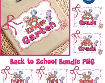 Back to School Bundle PNG, Preppy Teacher First Day of School Shirt Design, Girly Coquette Sublimation, Pink Bow Pre-k 1st/2nd/3rd/4th Grade
