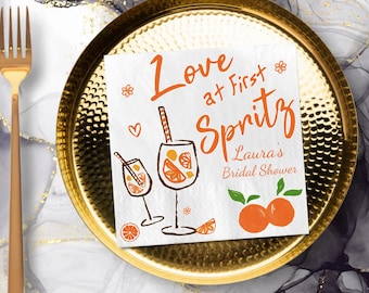 Bridal Shower Cocktail Napkins, Custom 'Love at First Spritz' Napkins: Bridal Shower & Bachelorette Party Decor