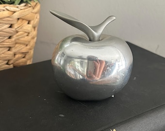 Hoselton Canada polished aluminum apple sculpture Paperweight  Signed