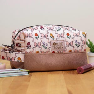 Quilted Makeup Bag, Cosmetic Bag, Coquette Bow Travel Bag, Sweet Fall Makeup Bag
