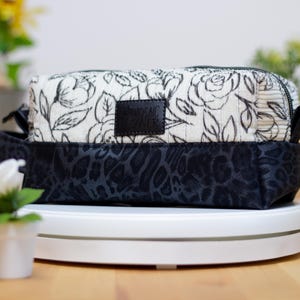 Corduroy & Vinyl Quilted Makeup Bag: Floral Cheetah Theme