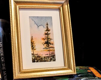 Stampa ad acquerello "Alba rosa nel Maine", Parco nazionale di Acadia, Decorazione murale costiera per galleria, Paesaggio del New England, Stampa artistica firmata a mano,