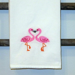 Pink Flamingos Kissing Machine Embroidered Flour Sack Towel Love ...