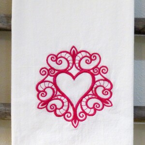 Machine Embroidered Flour Sack Towel ORNATE HEART Valentine's Day LOVE Tea Towel Dish Kitchen Decor  Flowers Gift Choose your thread color!