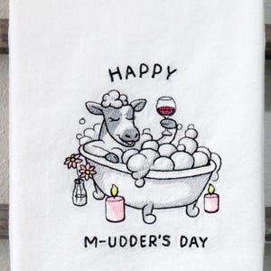 Machinegeborduurde hoge kwaliteit katoenen meelzak handdoek HAPPY M-UDDER'S DAY koe Keuken, Schotel, Theedoek wijn Moederdag bubbelbad