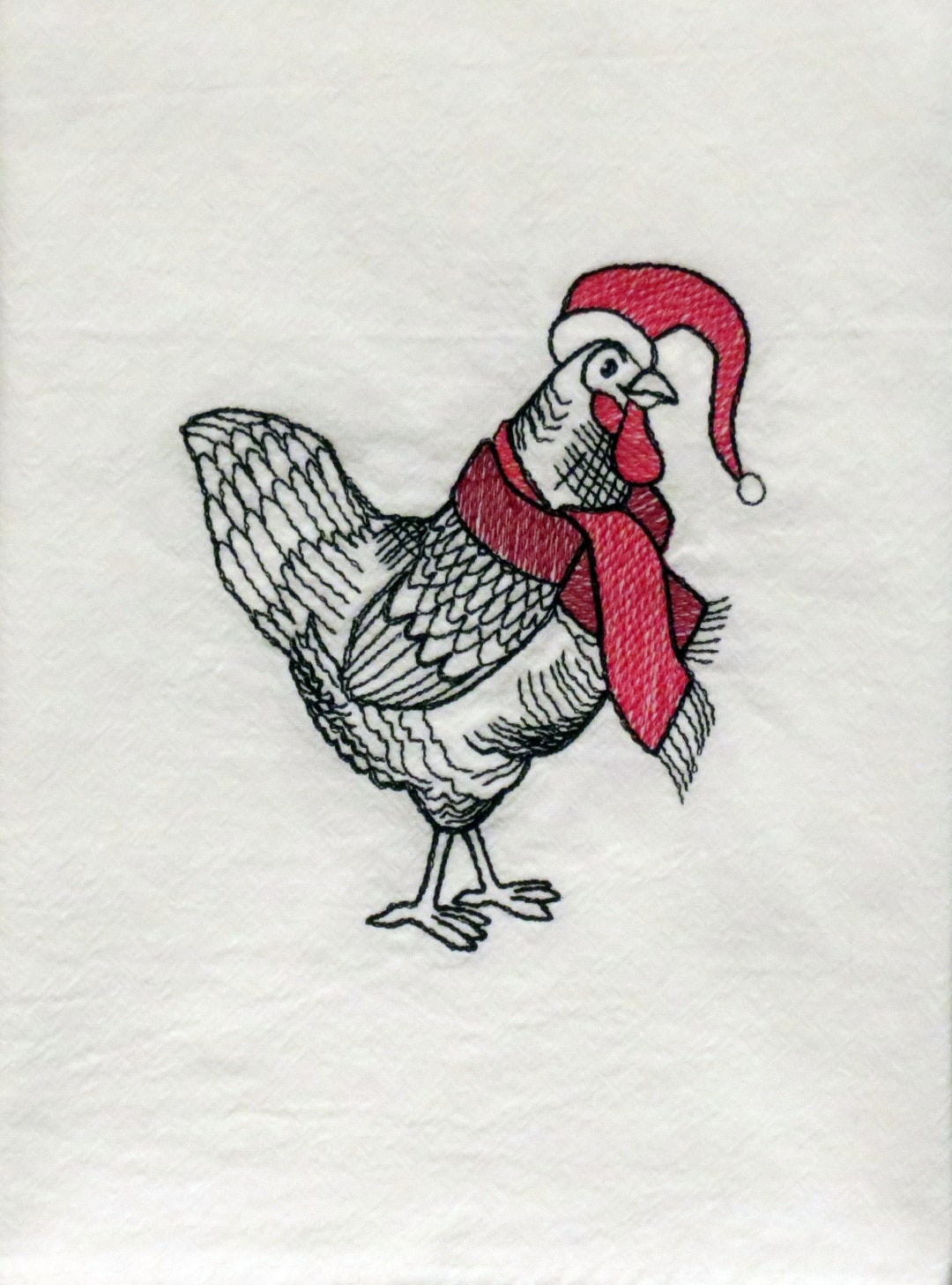 Premium Machine Embroidered Flour Sack Towel Farm Fun Christmas Chicken Farmhouse Coop Rooster ...