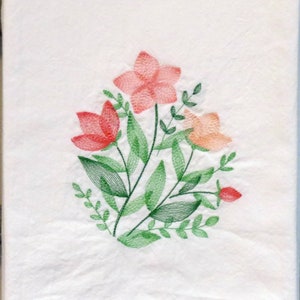 Machine Embroidered FLOUR SACK TOWEL Delicate Wildflower Bouquet Spring Gardening, Farmhouse style Dish, Tea, Kitchen Towel, linens, flowers