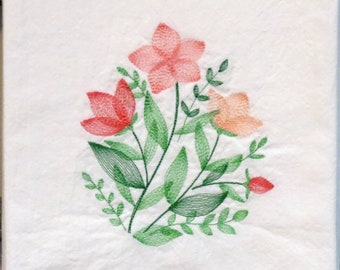 Machine Embroidered FLOUR SACK TOWEL Delicate Wildflower Bouquet Spring Gardening, Farmhouse style Dish, Tea, Kitchen Towel, linens, flowers