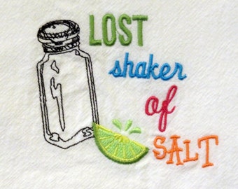 High Quality Machine Embroidery Flour Sack Towel Nautical design LOST SHAKER of SALT, kitchen, dish, tea towel, Key West, Margaritaville,