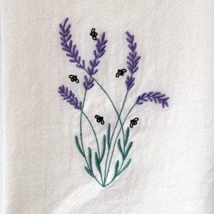 Premium Quality Machine Embroidered Flour Sack Towel BEES and LAVENDER dish tea kitchen towel flowers Mother&#39;s day gift Spring kitchen decor