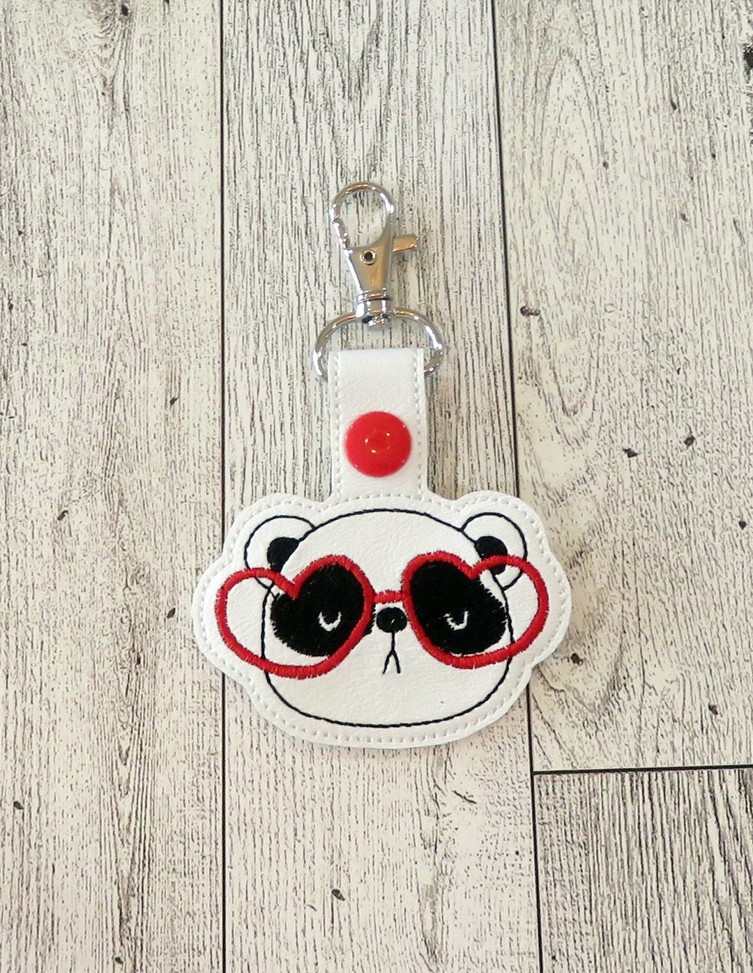 PANDA BEAR With Glasses Vinyl KEYCHAIN Key Fob Keyring Bag Tag Key Tag ...