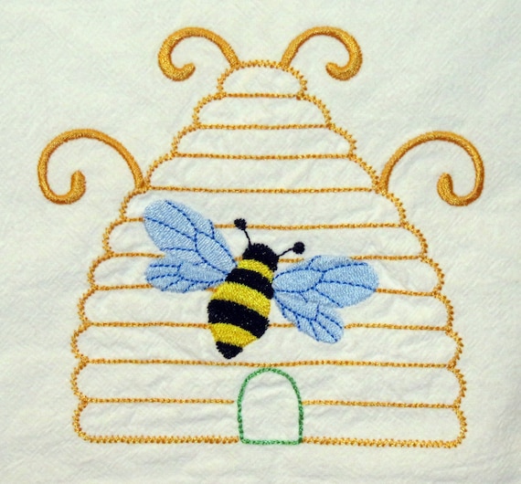 Kind words are like honey machine embroidery bumblebee dish towel embroidered flour sack tea towel 