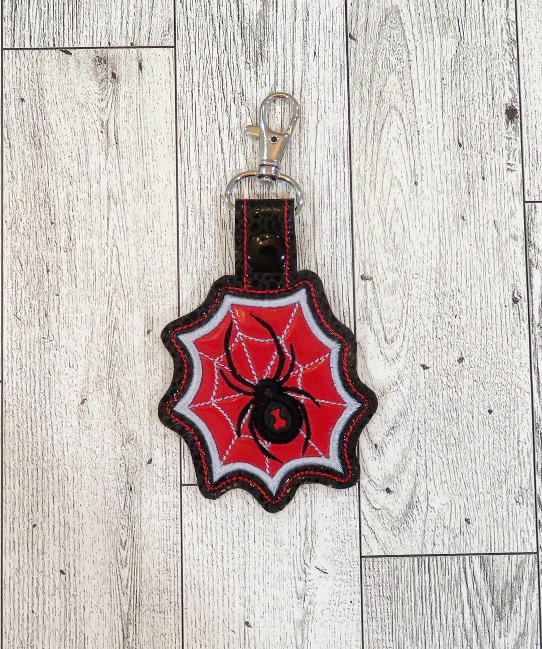 Spider Machine Key Key Chain Key Fob Machine Embroidered BLACK WIDOW Spider With Web Key ...