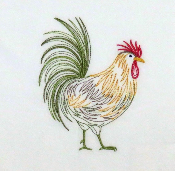 Machine Embroidery Flour Sack Towel Rooster Tail up Country Style