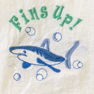 Machine Embroidery Premium Quality Flour Sack Towel Nautical design FINS UP! Inspired by Jimmy Buffett, kitchen hostess gift, tea dish towel