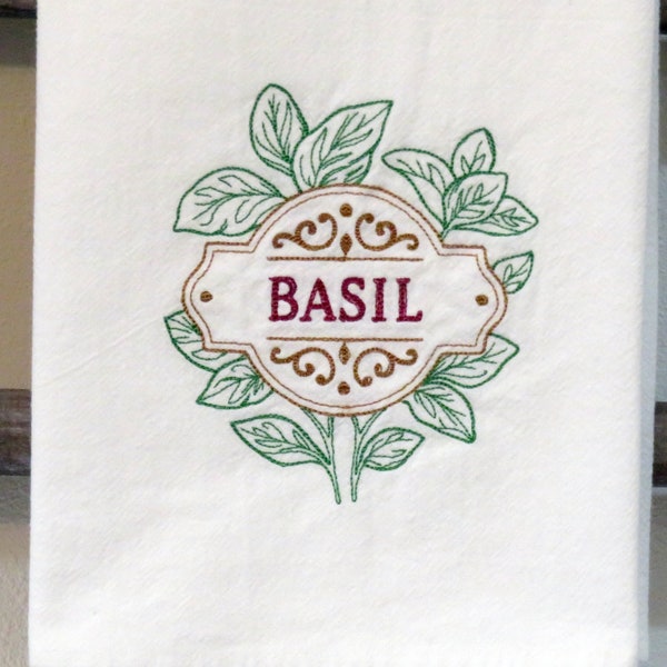 High Quality Machine Embroidered Flour Sack Towel BASIL Herb Spice KITCHEN TOWEL Dish Tea 100% cotton Leaves Sign Bread Basket Liner