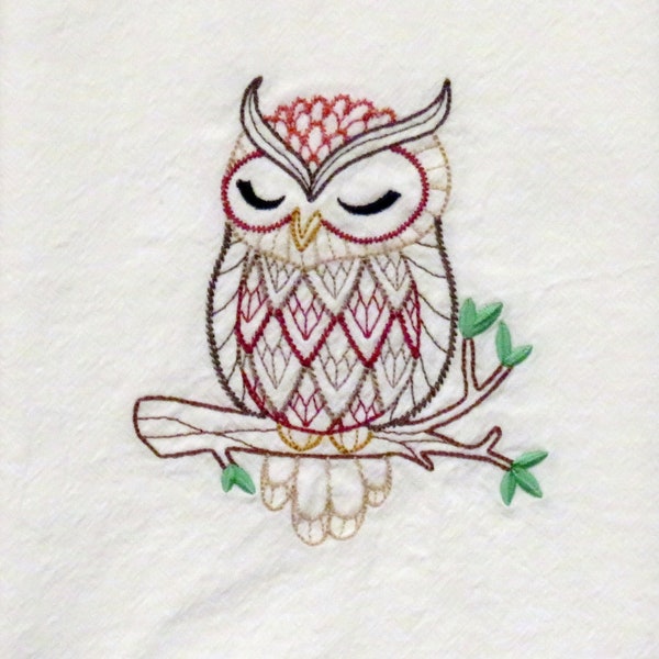 Premium quality Machine embroidered flour sack towel What a Hoot! OWL and branch Autumn Fall birds dish, tea, kitchen towel baking cotton