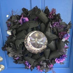 Gothic Goth Black Halloween Wreath Mesh, Flowers Flowers Flowers Spiders Eyeballs Dragonfly Tin Sign