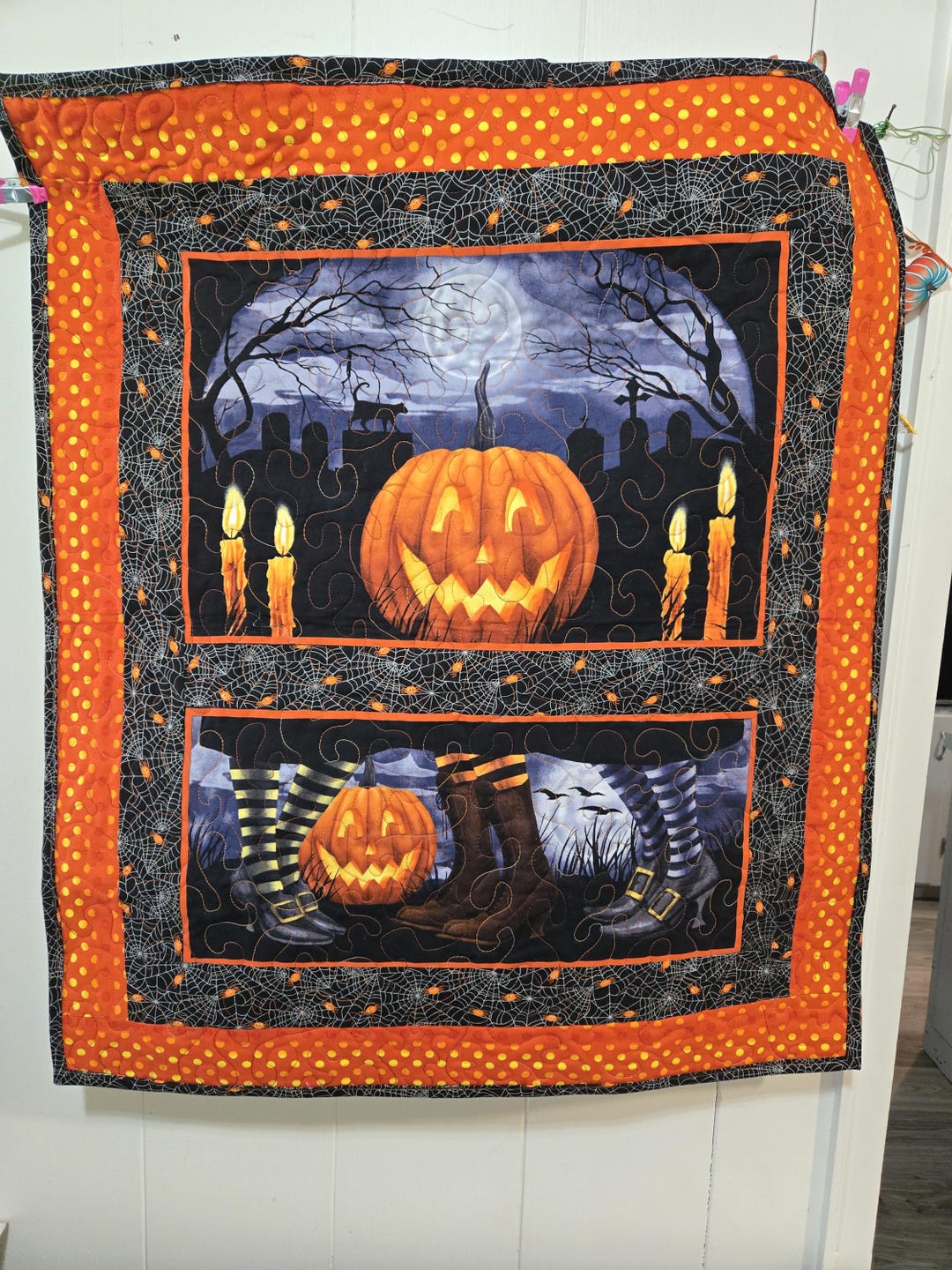 Halloween Quilt Wall Hanging - Halloween Pumpkins Jack-o-lanterns ...