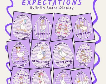 Silly Goose Classroom Rules: Purple Decor Bulletin Board (PDF Downloadable Posters)