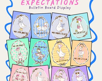 Rainbow Classroom Decor | Silly Goose Expectations Posters | Positive Affirmations Bulletin Board Kit