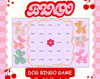 Dog Bingo Game: Balloon Animal Theme, Puppy Paw Print Activity (Digital Download)