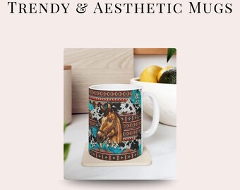 Tribal Design Ceramic Coffee Mug: Horse Lover