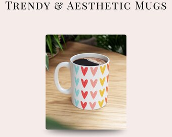 Colorful Hearts Ceramic Coffee Mug - Rainbow Heart
