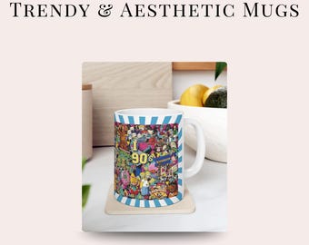 Retro Cartoon Ceramic Mug: 90s Vintage Design Coffee Cup