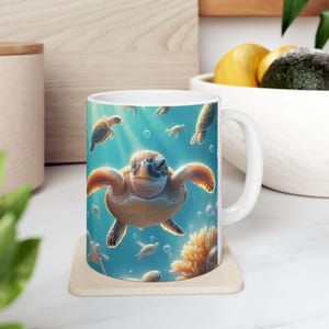 Oceanic Turtle Ceramic Mug: Sea Life Coffee Cup, Beach Decor