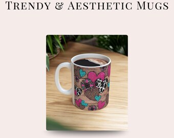 Heart Print Ceramic Coffee Mug, Valentine's Day Gift